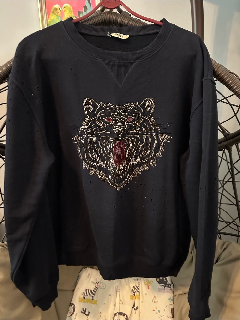 Black Rhinestone Tiger Crewneck Sweater
